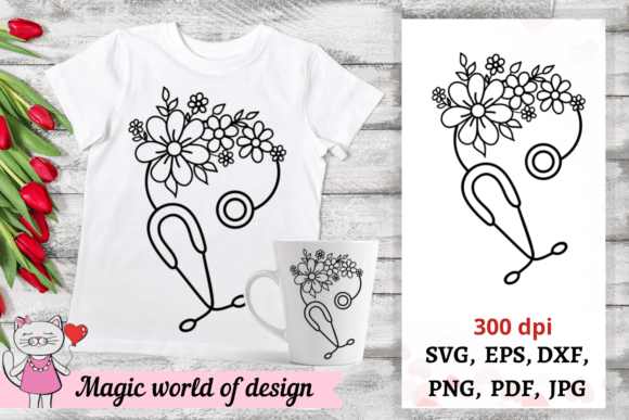 Floral Stethoscope Svg: Crafts & Graphics