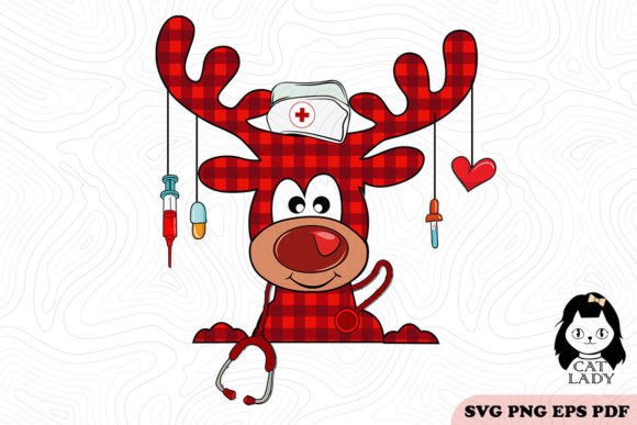 Reindeer Nurse Plaid: Graphics for Crafts